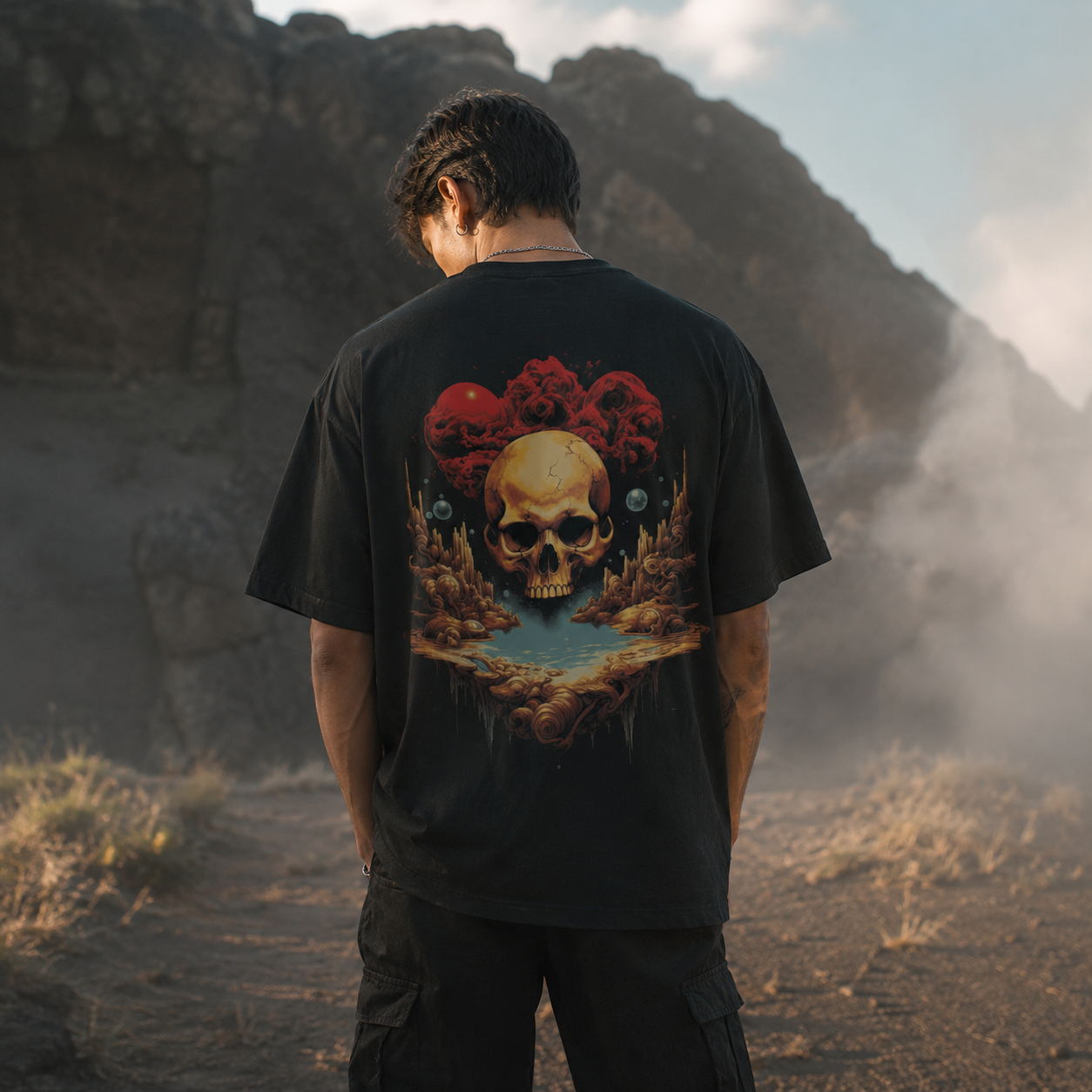 Half Skull Oversize Back Print – Tantra Original Brand Since 1997 – Unisex Cotton Tee Everyday Wear - Shipping Globally!