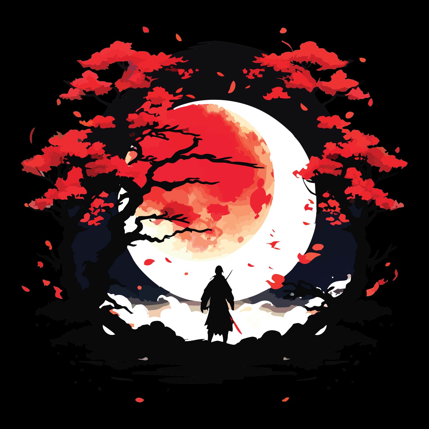 Maple Flow Samurai Moon Cotton Kids T-Shirt Red Tree Night Graphic Casual Wear Original Since 1997
