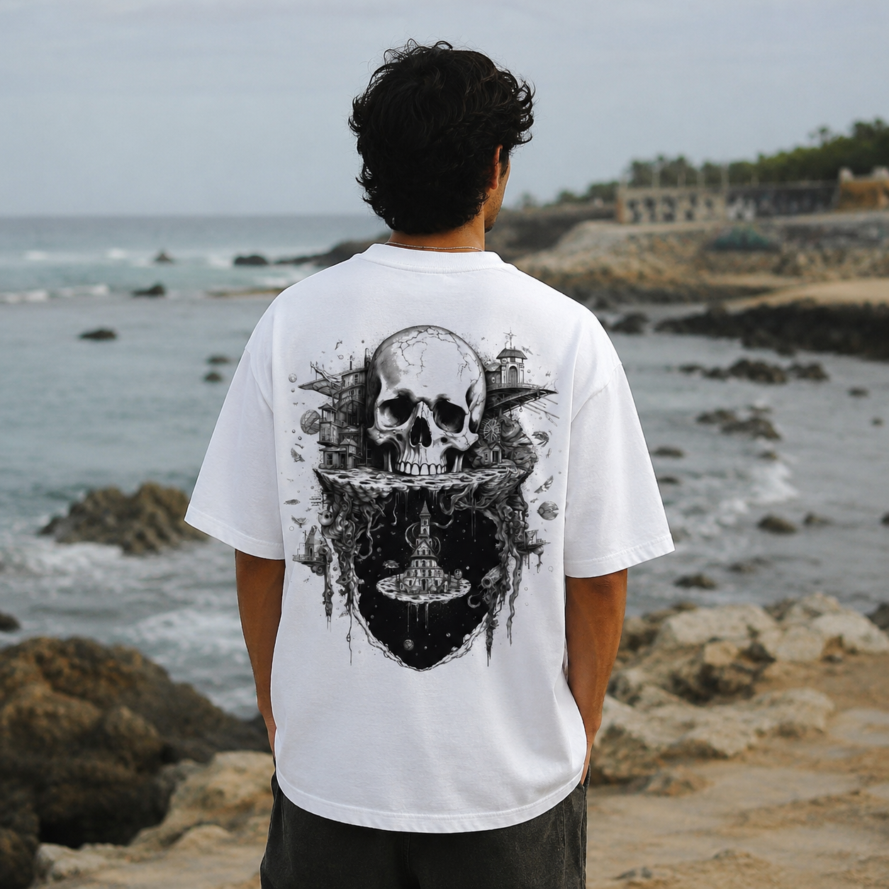 Skull Castle Oversize Back Print – Tantra Original Brand Since 1997 – Unisex Cotton Tee Everyday Wear - Shipping Globally!