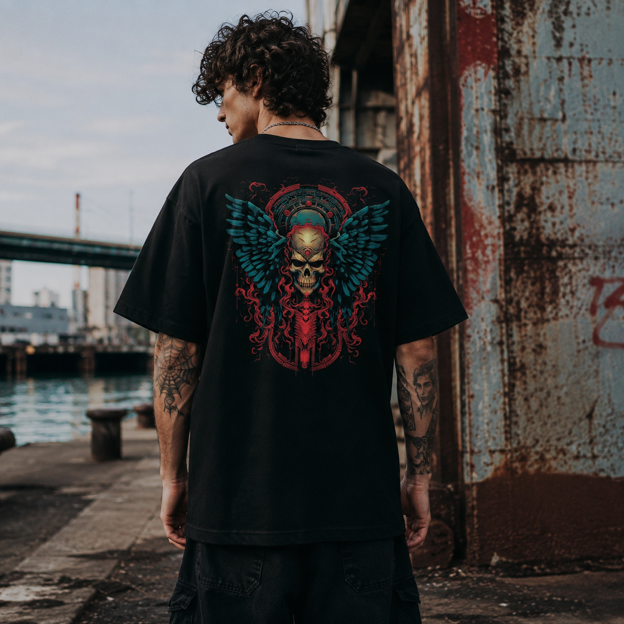 Skull Wing Oversize Back Print – Tantra Original Brand Since 1997 – Unisex Cotton Tee Everyday Wear - Shipping Globally!