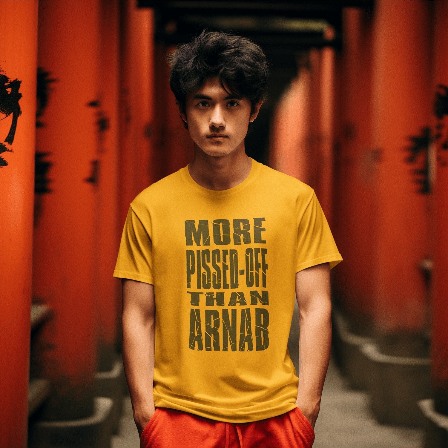 Arnab Mens Yellow Printed T-shirt