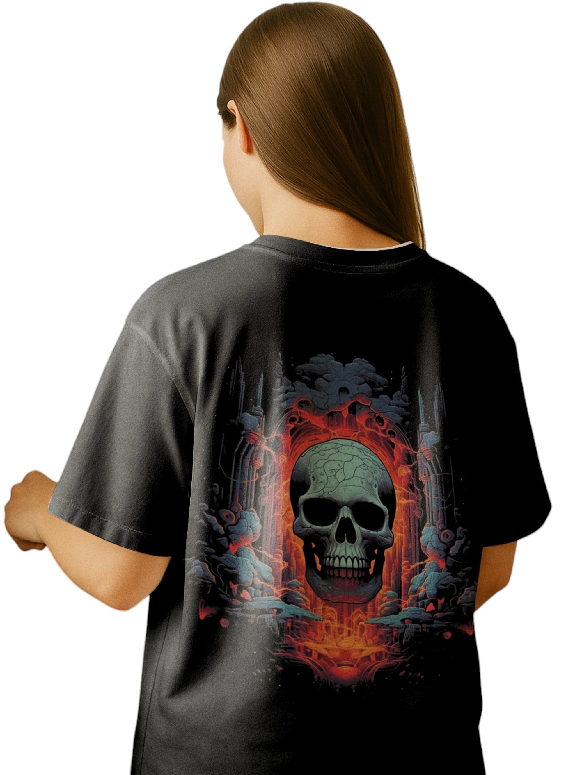 Skull Fire Oversize Back Print Tantra Original Brand Since 1997 Unisex Cotton T-Shirt